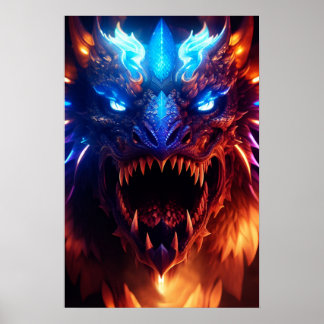 Modern blått och rött Glowing Fantasy Dragon Graph Poster