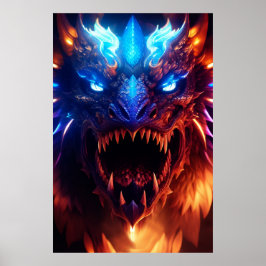 Modern blått och rött Glowing Fantasy Dragon Graph Poster