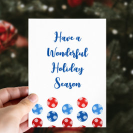 Modern blått och rött prydnadsföremål julkort