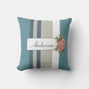 Modern blått och tunt Blommigt Kudde