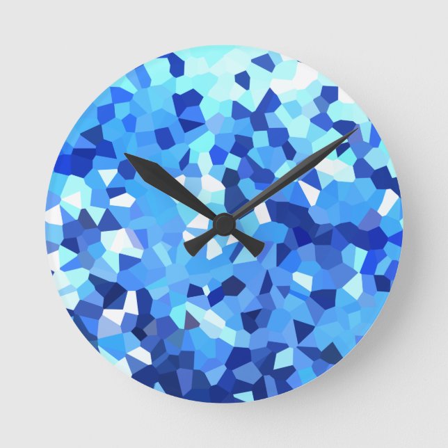 Modern blått- och vitmålat glassmosaik rund klocka (Framsida)