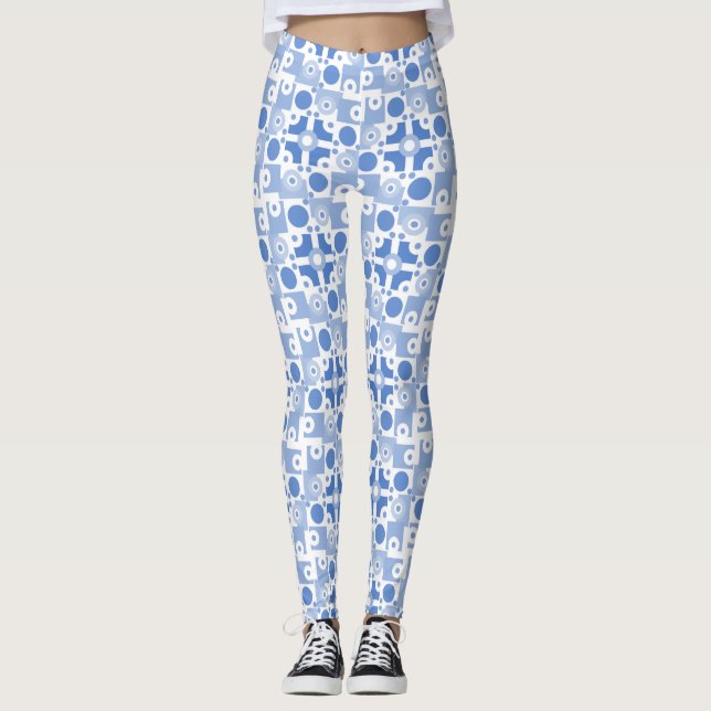 Modern blått- och vitströmkrets leggings (Framsida)