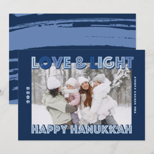 Modern blått skript av Kärlek light Lycklig Hanukk Julkort