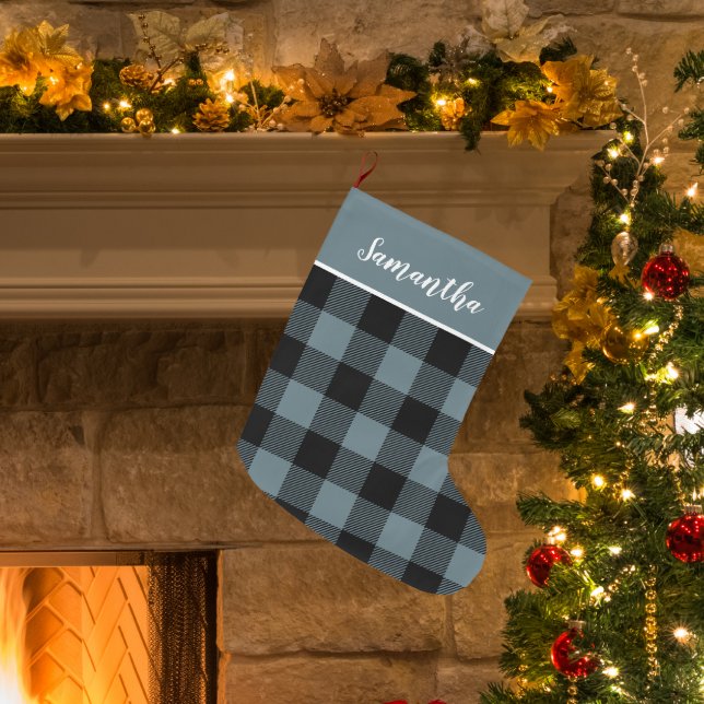 Modern blått stift och stora julklappar i Namn Stor Julstrumpa (Skapare uppladdad)