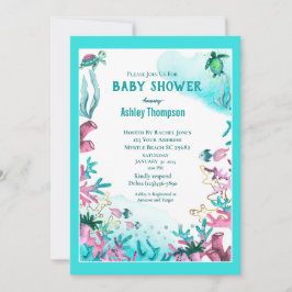 Modern blått under Sea Baby Shower Inbjudningar