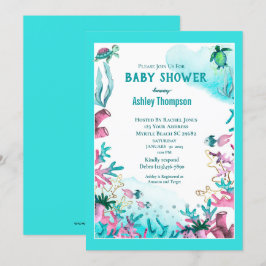 Modern blått under Sea Baby Shower Inbjudningar