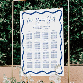 Modern blått Vågigt Ram 16 Bord-sätesdiagram Poster