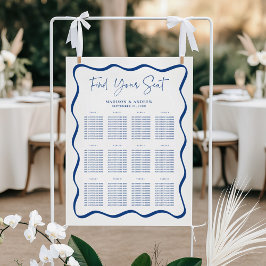 Modern blått Vågigt sittdiagram för Ram Bröllop Poster