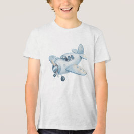Modern Blått Vattenfärg Flygplanspropellerplan T Shirt