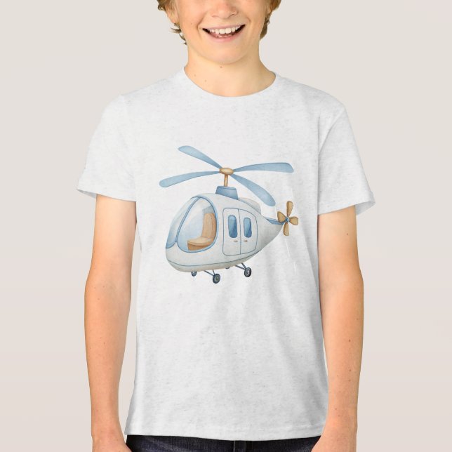 Modern Blått Vattenfärg Helikopter Pojkrum Barnrum T Shirt (Framsida)