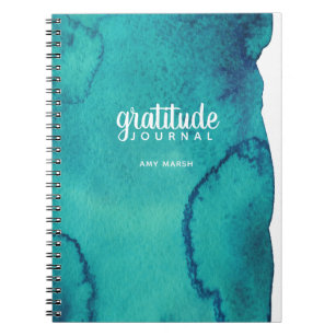 Modern blått vattenfärgsskript för Gratitude Journ Anteckningsbok