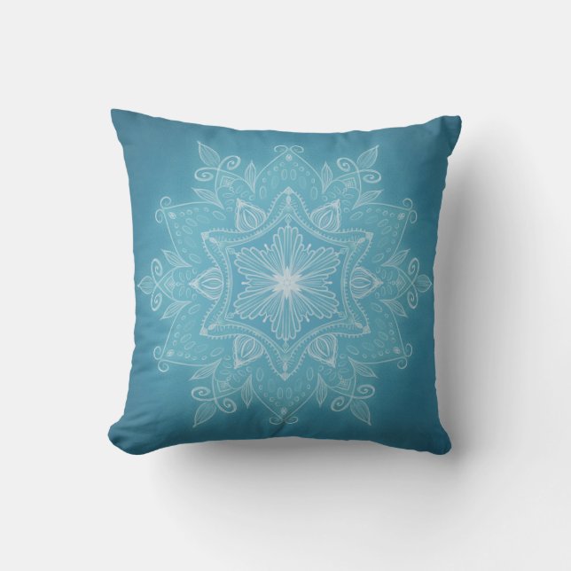 Modern blåvitsköldpadda boho mandala kudde (Framsida)