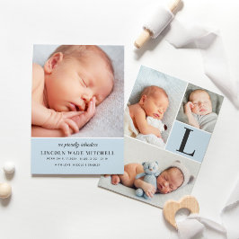 Modern Blek Blue Pojke Photo Collage Birth Meddelande