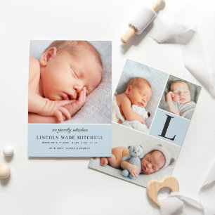 Modern Blek Blue Pojke Photo Collage Birth Meddelande
