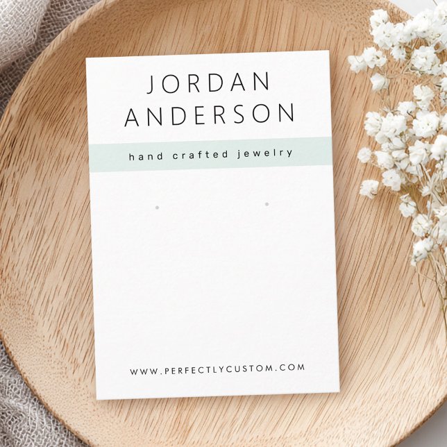 Modern blek dammig havs-grönt, vita öringkort visitkort (Modern pale dusty sea green white earring cards)