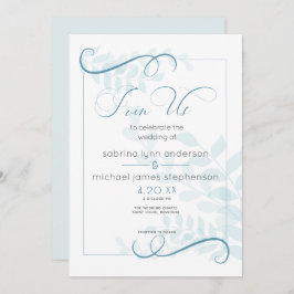 Modern Blek Foliage Chic accenter Teal Blue Inbjudningar