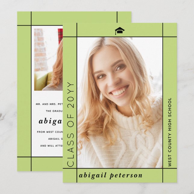 Modern blek grönt Class of 2025 studenten Meddelande (Fram/baksida)