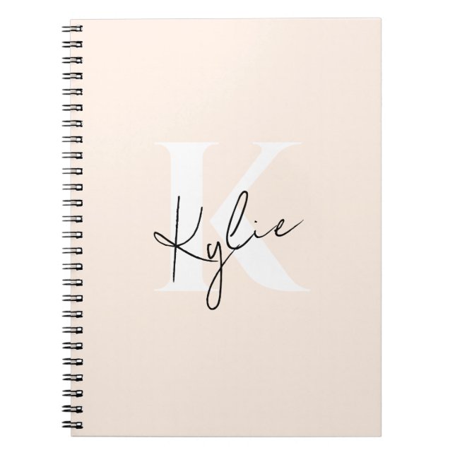 Modern Blek Peach Personlig Monogram Namn - Anteckningsbok (Framsidan)