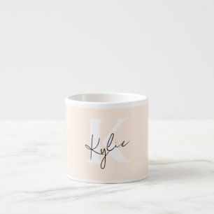 Modern Blek Peach Personlig Monogram Namn - Espressomugg