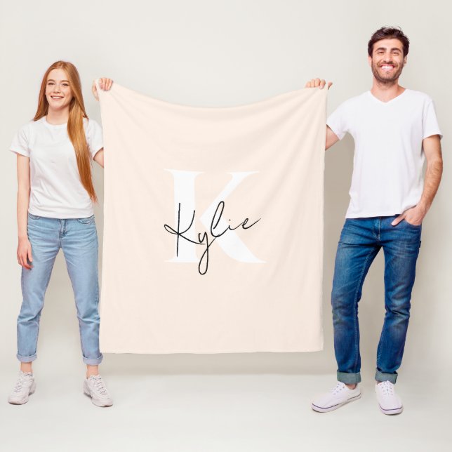 Modern Blek Peach Personlig Monogram Namn - Fleecefilt (På plats)