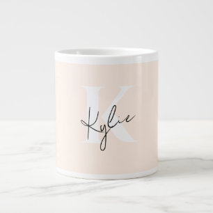 Modern Blek Peach Personlig Monogram Namn - Jumbo Mugg