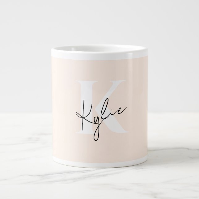 Modern Blek Peach Personlig Monogram Namn - Jumbo Mugg (Framsidan)