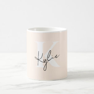 Modern Blek Peach Personlig Monogram Namn - Kaffemugg