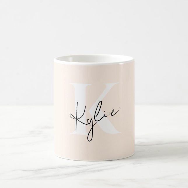 Modern Blek Peach Personlig Monogram Namn - Kaffemugg (Center)