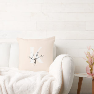 Modern Blek Peach Personlig Monogram Namn - Kudde