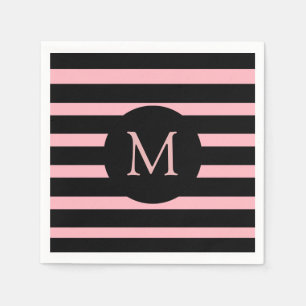Modern Blek Rosa och svart Rand Monogram Pappersservett