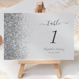Modern blekgrå silver glitterkant bröllop bordsnummer