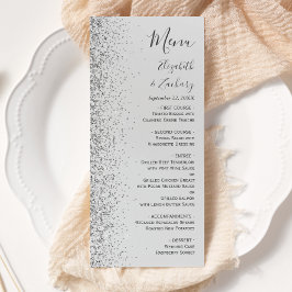 Modern Blekgri Silverglitter Kant Bröllop Meny