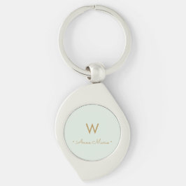 Modern blekgrön guld minimalistisk monogram swirl silverfärgad nyckelring