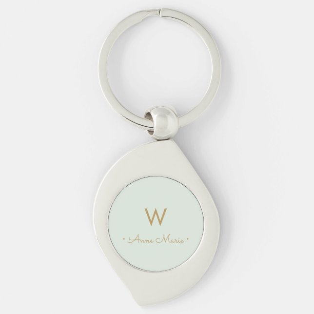 Modern blekgrön guld minimalistisk monogram swirl silverfärgad nyckelring (Framsidan)