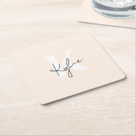 Modern Blekgul Personlig Monogramnamn - Underlägg Papper Kvadrat