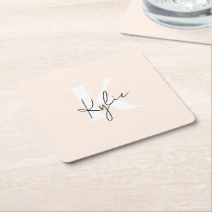 Modern Blekgul Personlig Monogramnamn - Underlägg Papper Kvadrat