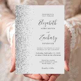 Modern Blekgul Silverglitter Kant Bröllop Inbjudningar