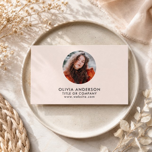 Modern Blekröd Professionell Foto QR-kod Visitkort (Modern Blush Pink Professional Photo QR Code Business Card)