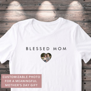 Modern Blessed Mamma Hjärtfoto Mors Dag T Shirt