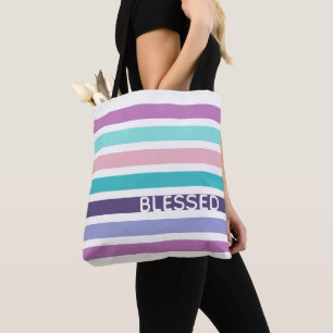 Modern BLESSED Pastel Stripe Christian Tygkasse