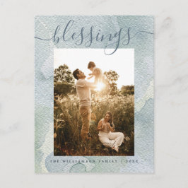 Modern Blessens Blue Watercolor Juldag Helgdag Helg Vykort