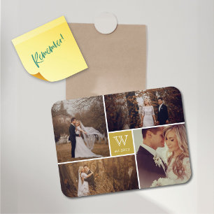 Modern Block Bröllop Monogram Photo Collage Magnet