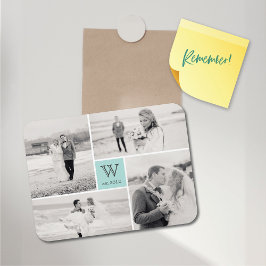 Modern Block Bröllop Monogram Photo Collage Magnet
