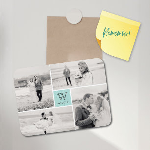 Modern Block Bröllop Monogram Photo Collage Magnet