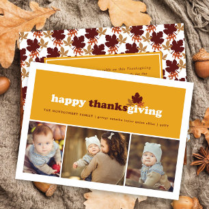 Modern block Höst löv Thanksgiving 3-foto Julkort