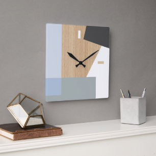 Modern Block Rand Mönster Art på träsket Faux Wood Fyrkantig Klocka