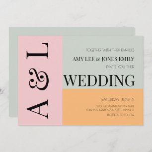 Modern Blockerar Rosa Mint Bright Bold Bröllop Inbjudningar