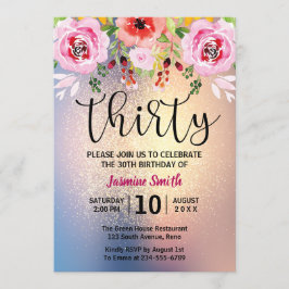 Modern blom- guld- glitter30års födelsedag inbjudningar