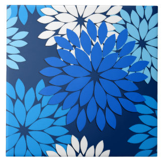 Modern blom- Kimonotryck, blått, Aqua & marin Kakelplatta