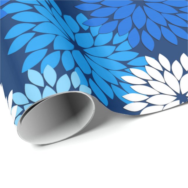 Modern blom- Kimonotryck, blått, Aqua & marin Presentpapper (Rullad Hörn)